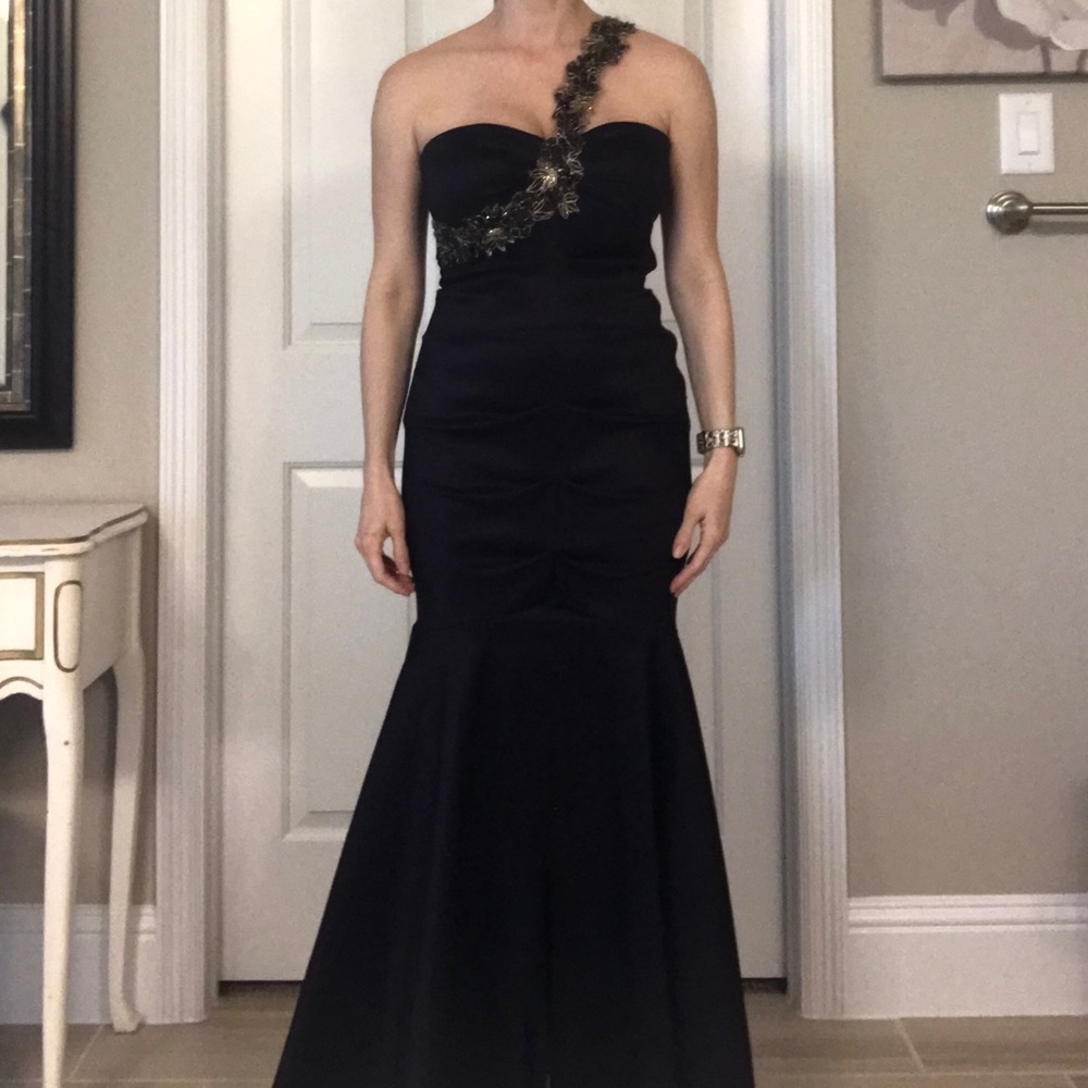 Purple/Gold Mermaid-Style Ruched Formal Gown